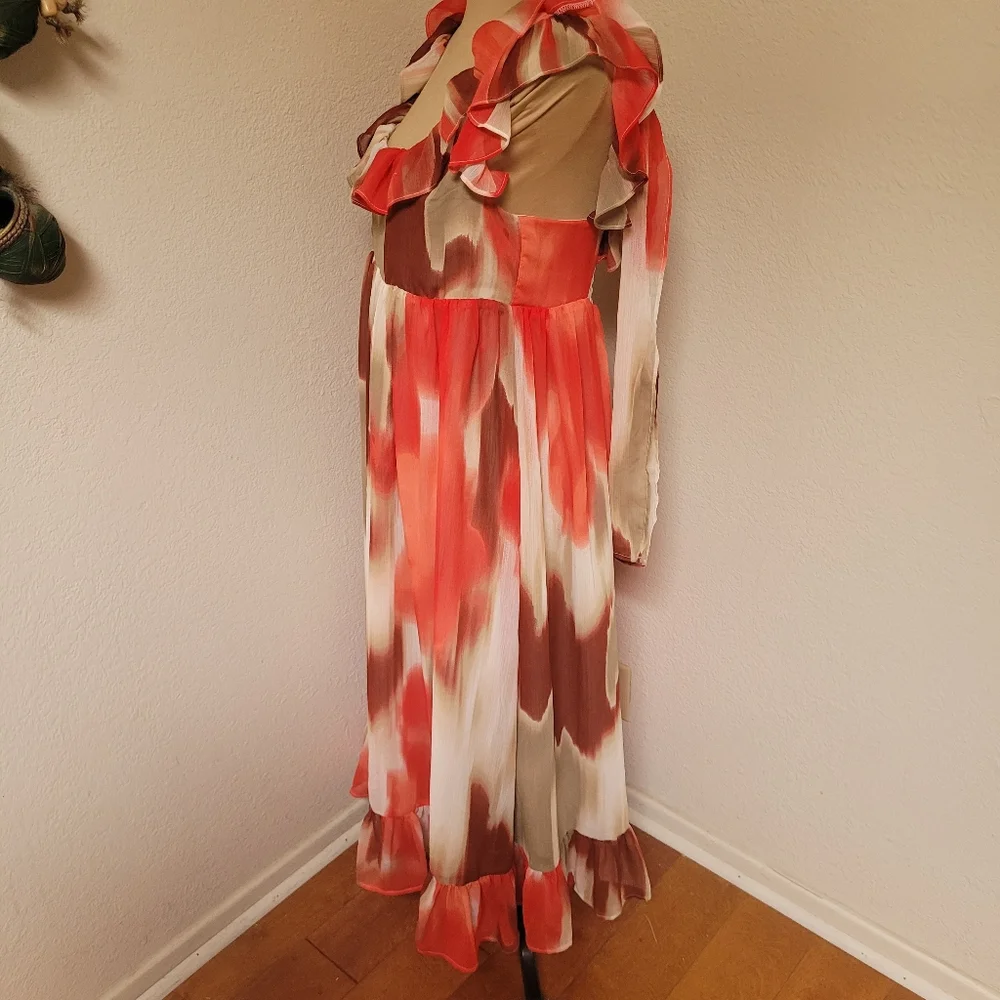 Banana Republic Factory Chiffon Watercolor Ruffle Dress With Tie Back NWT - Picture 6 of 10
